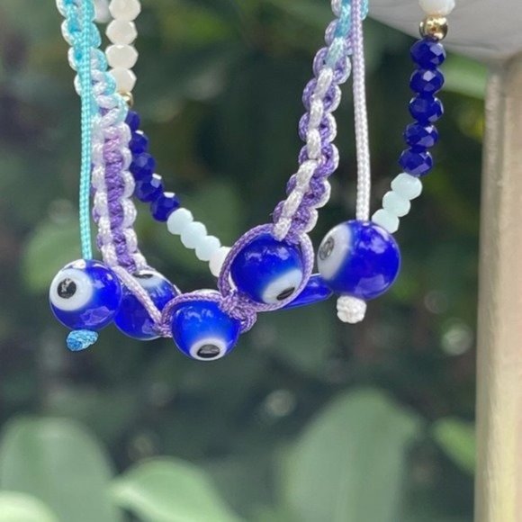 2pc Evil Eye Lampwork Bead Cord & Stretch Bracelet - Picture 6 of 6